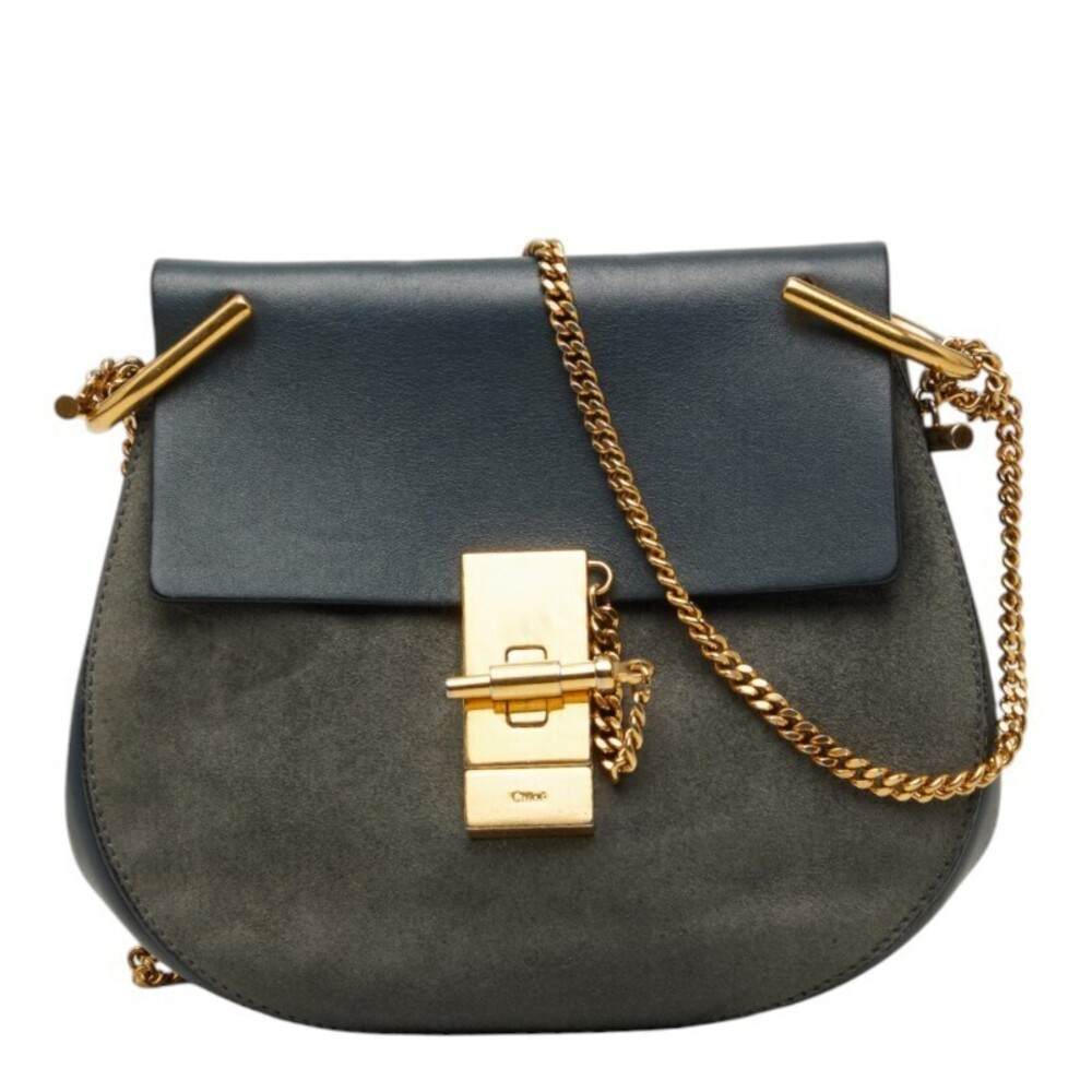 Chloe Drew Shoulder Bag Gray Suede Leather